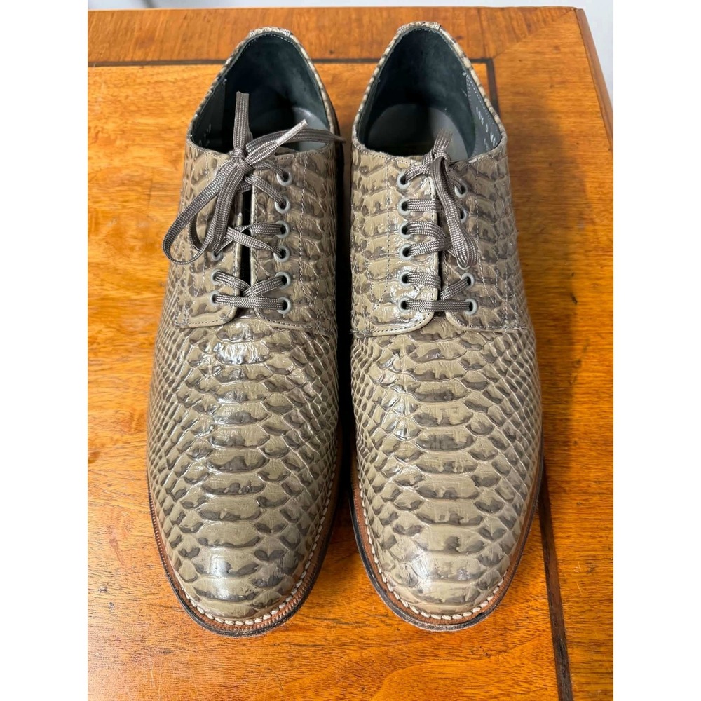Vtg Stacy Adams Mens 10.5 D Gray Oxford Snake Print Leather Dress Shoes 00055